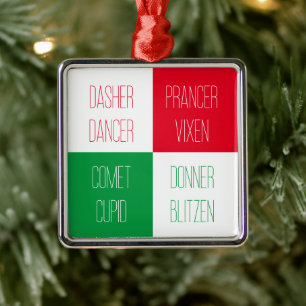 REINDEER NAMES Premium Square Ornament Aus Metall