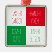REINDEER NAMES Premium Square Ornament Aus Metall (Vorne)
