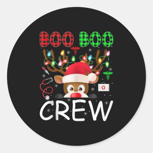 Reindeer Nurse Christmas Scrub Tops Boo Crew Nurse Runder Aufkleber (Vorderseite)