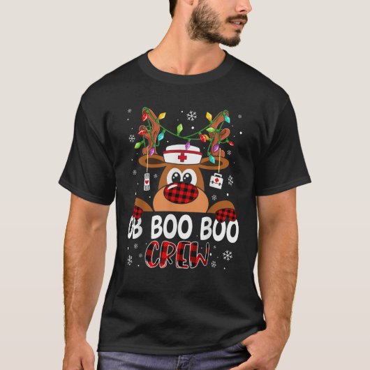 Reindeer OB Nurse Boo Crew Christmas Buffalo Plaid T-Shirt (Vorderseite)