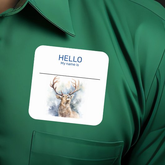Reindeer Party Name Tag Abzeichen Weihnachten Quadratischer Aufkleber