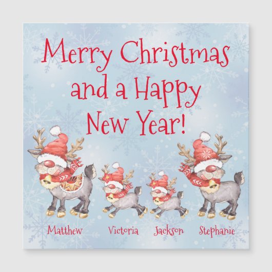 Reindeer Personalize Family Frohe Weihnachtsmagnet Magnetkarte (Vorderseite)