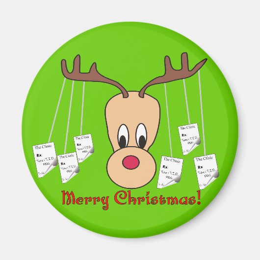 Reindeer Pharmacy Merry Christmas Magnet (Vorne)