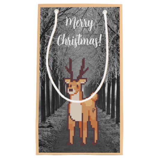 Reindeer, pixelart Merry Christmas  Kleine Geschenktüte (Vorderseite)