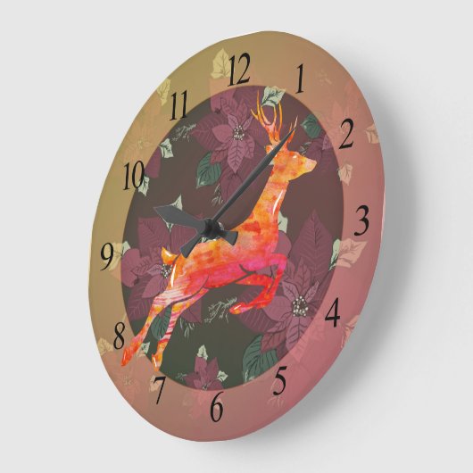 Reindeer Poinsettia Holiday Große Wanduhr (Winkel)