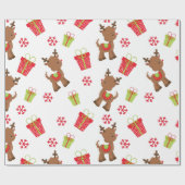 Reindeer präsentiert Snowflakes Weihnachtsmuster Geschenkpapier (Flach)