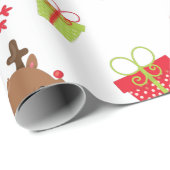Reindeer präsentiert Snowflakes Weihnachtsmuster Geschenkpapier (Rolleneckpunkt)