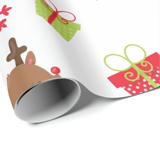 Reindeer präsentiert Snowflakes Weihnachtsmuster Geschenkpapier (Rolleneckpunkt)