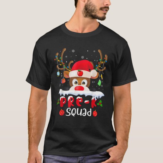 Reindeer Pre K Squad Weihnachtsschule Matching Fun T-Shirt (Vorderseite)