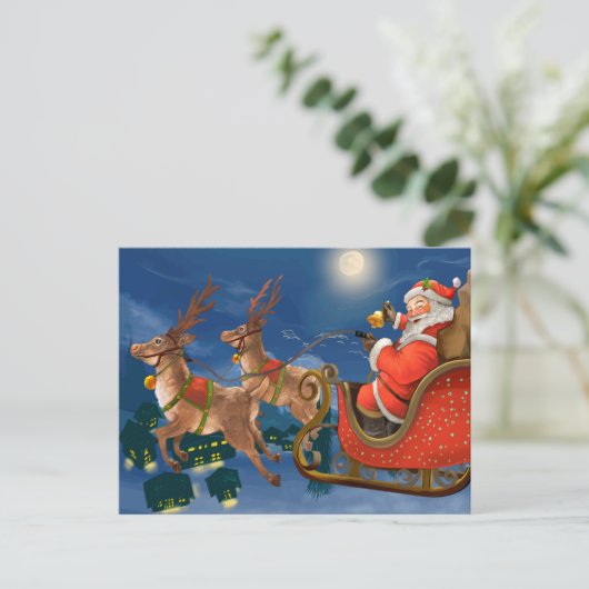 Reindeer Pulling Santa Claus Sleigh | Weihnachten (Stehend Vorderseite)