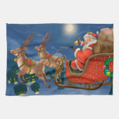 Reindeer Pulling Santa Claus Sleigh | Weihnachten Geschirrtuch (Horizontal)