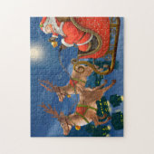 Reindeer Pulling Santa Claus Sleigh | Weihnachten Puzzle (Vertikal)