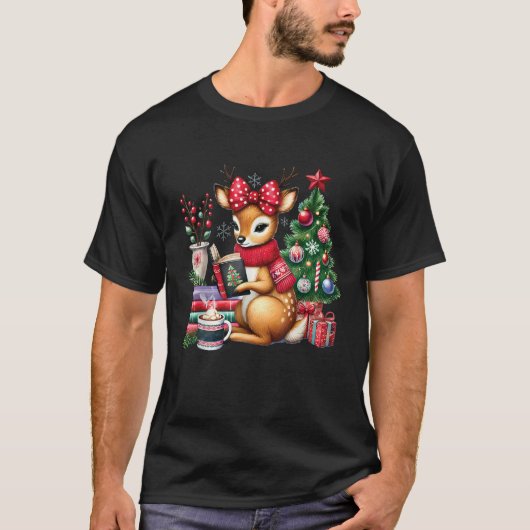 Reindeer Reading Book Lovers Christmas Bookworm Li T-Shirt (Vorderseite)