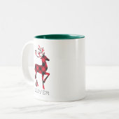 Reindeer Red Buffalo Kariert Personalisierte Weihn Zweifarbige Tasse (Vorderseite Links)
