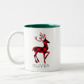 Reindeer Red Buffalo Kariert Personalisierte Weihn Zweifarbige Tasse (Links)