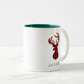 Reindeer Red Buffalo Kariert Personalisierte Weihn Zweifarbige Tasse (VorderseiteRechts)