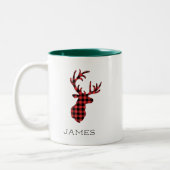 Reindeer Red Buffalo Kariert Personalisierte Weihn Zweifarbige Tasse (Links)