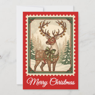 Reindeer   Retro Postage Briefmarke Weihnachtskart Feiertagskarte