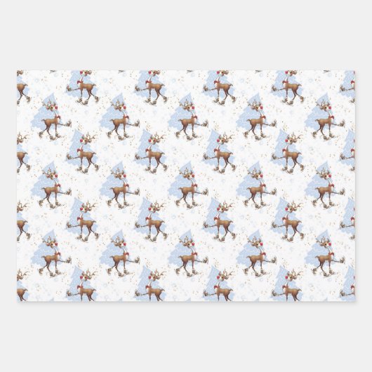 Reindeer Rudolph Weihnachtswrapping Paper Geschenkpapier Set (Vorderseite 3)