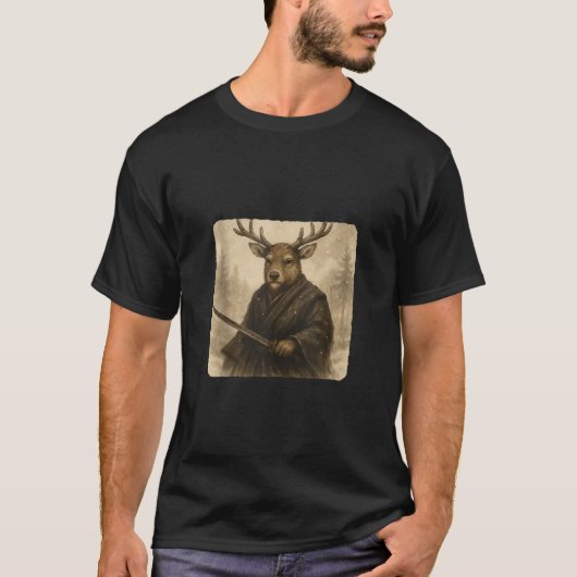 Reindeer Samurai Warrior Katana Kimono Zen Sumi E T-Shirt (Vorderseite)