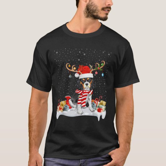 Reindeer Santa Hat Cavalier King Charles Spaniel C T-Shirt (Vorderseite)
