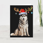 Reindeer Santa Hat Christmas Pajamas Husky Dog Xma Karte (Vorderseite)
