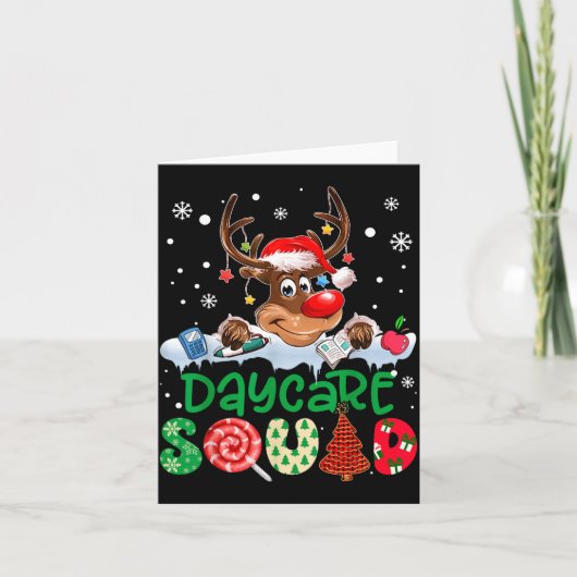 Reindeer Santa Hat Daycare Squad Teacher Christmas Karte (Vorderseite)