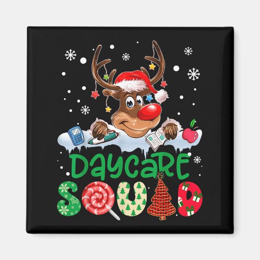 Reindeer Santa Hat Daycare Squad Teacher Christmas Magnet (Vorne)