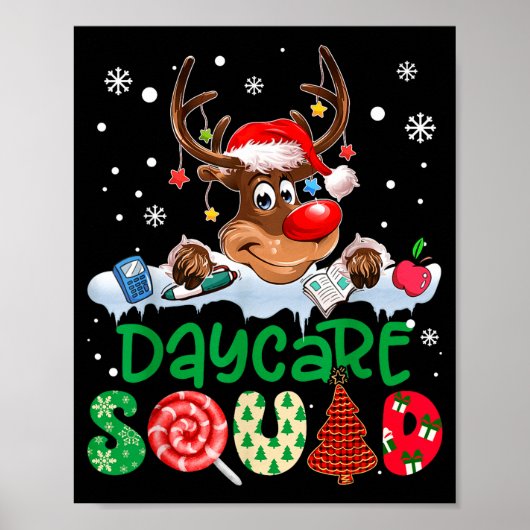 Reindeer Santa Hat Daycare Squad Teacher Christmas Poster (Vorne)