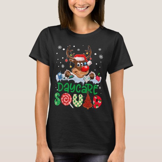 Reindeer Santa Hat Daycare Squad Teacher Christmas T-Shirt (Vorderseite)