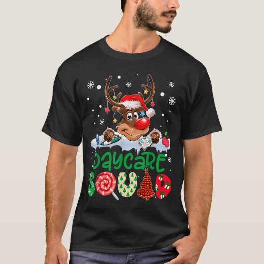 Reindeer Santa Hat Daycare Squad Teacher Christmas T-Shirt (Vorderseite)