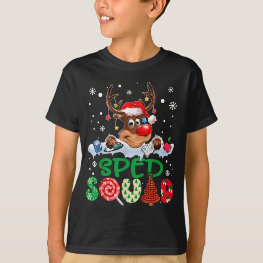 Reindeer Santa Hat Sped Squad Teacher Funny Christ T-Shirt (Vorderseite)