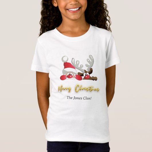 Reindeer Santa Merry Christmas Custom Modern Girl T-Shirt (Vorderseite)