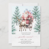 Reindeer Santa Sleigh Christmas Gender Reveal Einladung (Vorderseite)