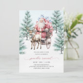 Reindeer Santa Sleigh Christmas Gender Reveal Einladung (Stehend Vorderseite)
