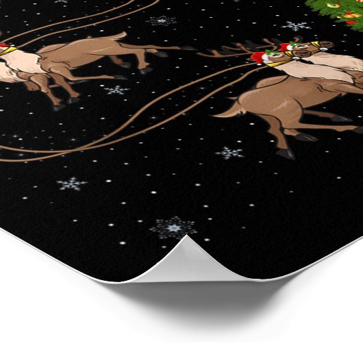 Reindeer Santa Sleigh Flying Funny Magical Christm Poster (Ecke)