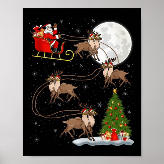 Reindeer Santa Sleigh Flying Funny Magical Christm Poster (Vorne)