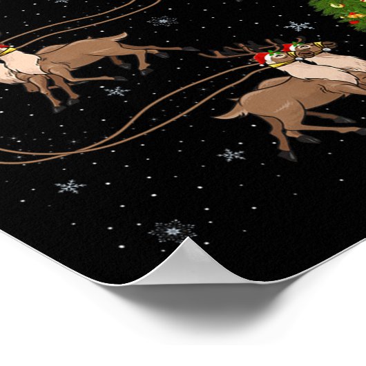 Reindeer Santa Sleigh Flying Funny Magical Christm Poster (Ecke)