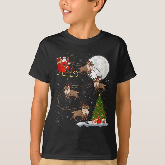 Reindeer Santa Sleigh Flying Funny Magical Christm T-Shirt (Vorderseite)