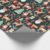 Reindeer Santa Tree Muster Weihnachts Schwarz Geschenkpapier (Ecke)