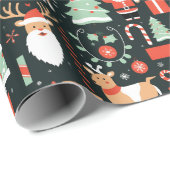 Reindeer Santa Tree Muster Weihnachts Schwarz Geschenkpapier (Rolleneckpunkt)