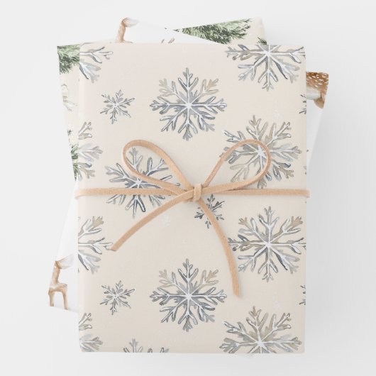 Reindeer Silver Snowflakes Christmas Trees Geschenkpapier Set (Beispiel)