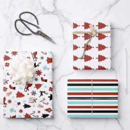 Reindeer Sleigh Chrismas Pine Trees Geschenkpapier Set