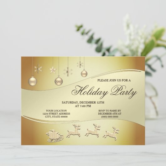 Reindeer Sleigh Christmas Balls Einladung (Stehend Vorderseite)