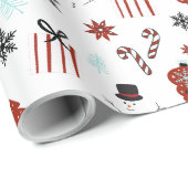 Reindeer Sleigh Christmas Pine Trees Geschenkpapier (Rolleneckpunkt)