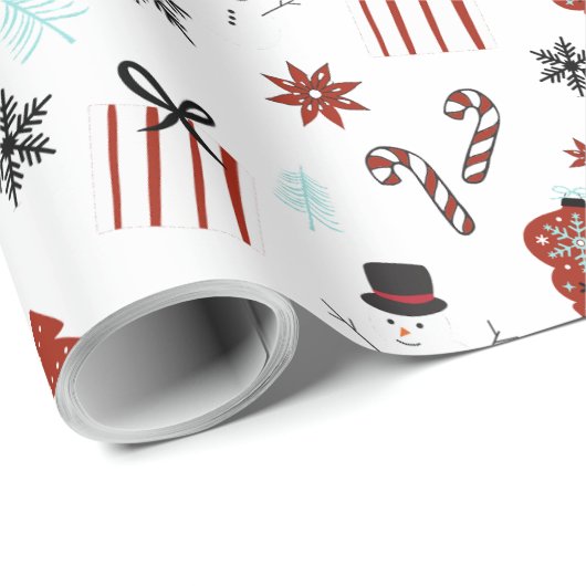 Reindeer Sleigh Christmas Pine Trees Geschenkpapier (Rolleneckpunkt)