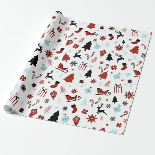 Reindeer Sleigh Christmas Pine Trees Geschenkpapier (Ungerollt)