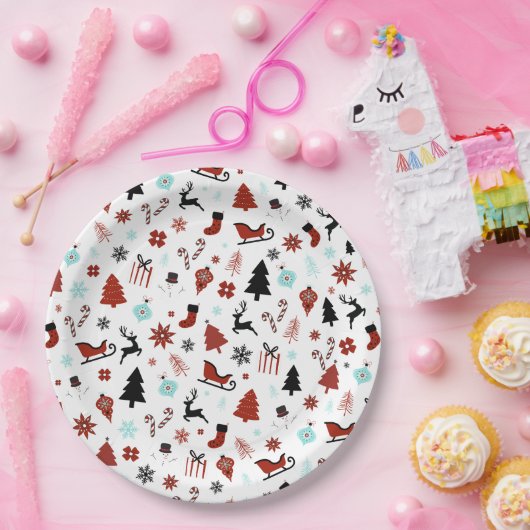 Reindeer Sleigh Christmas Pine Trees Pappteller (Party)