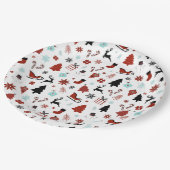 Reindeer Sleigh Christmas Pine Trees Pappteller (Schrägansicht)