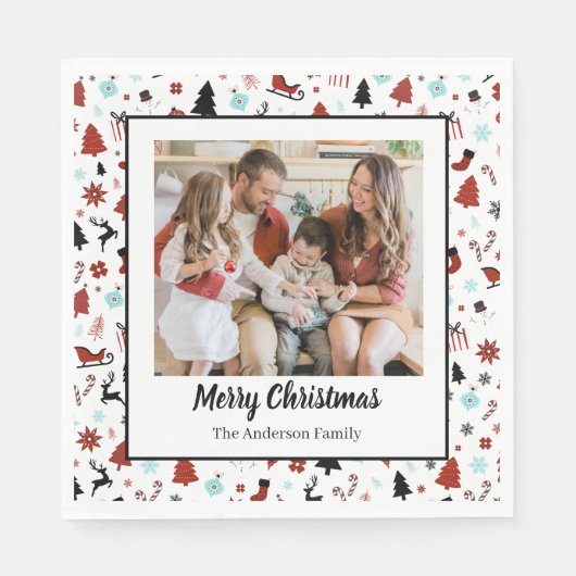 Reindeer Sleigh Christmas Pine Trees Serviette (Vorderseite)